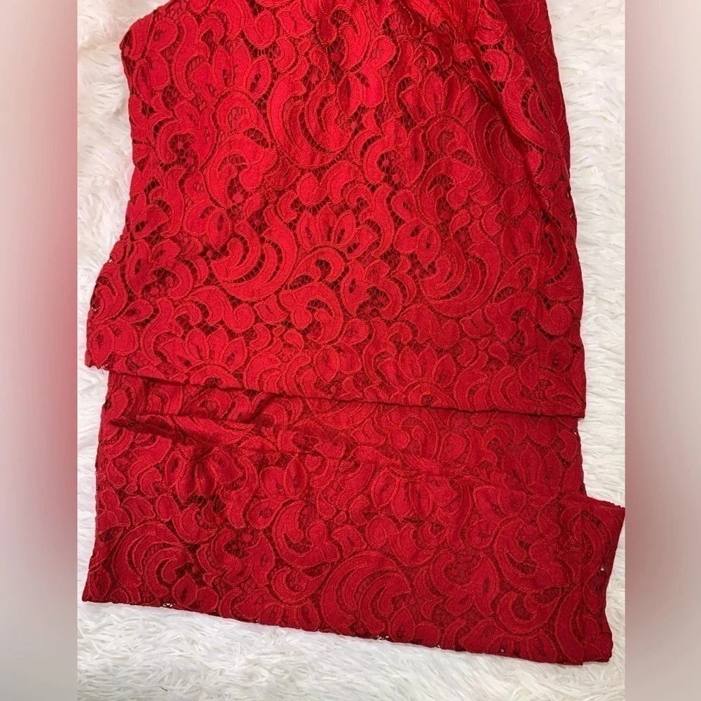 Anthropologie Jumpsuit pockets Jaeda Lace Wide-Leg Moulinette Soeurs Red size 2 - Picture 12 of 16